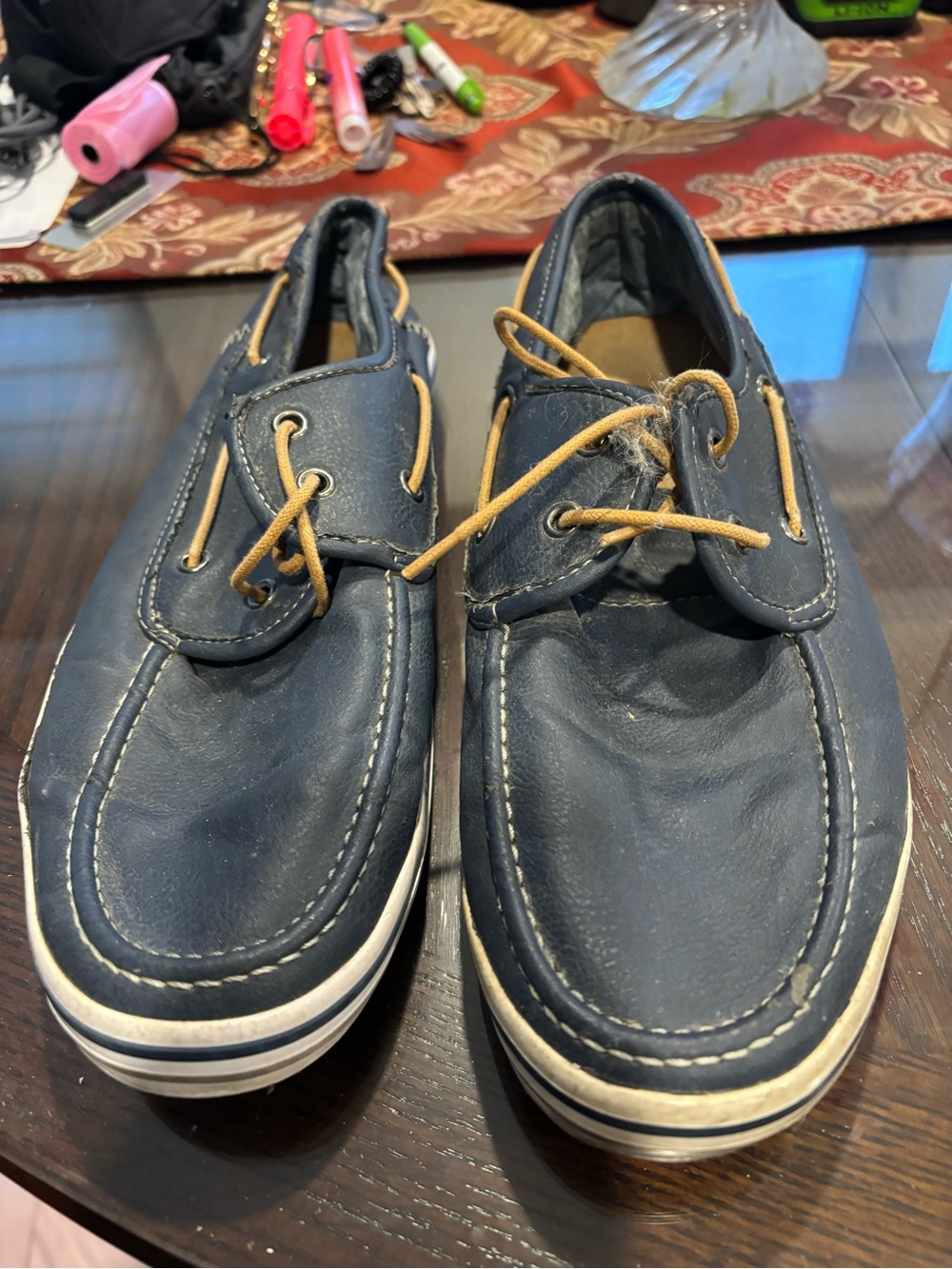 Aldo Navy Boat Shoes with Tan Laces